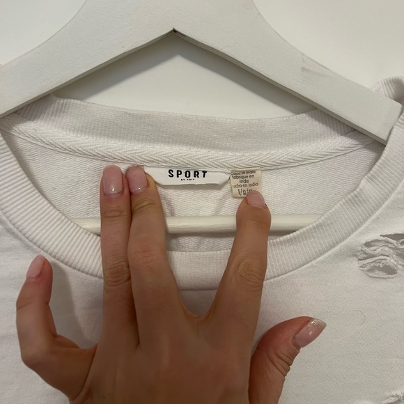 SPORT by Priv White Distressed Crew neck sweat top - Picture 3 of 5